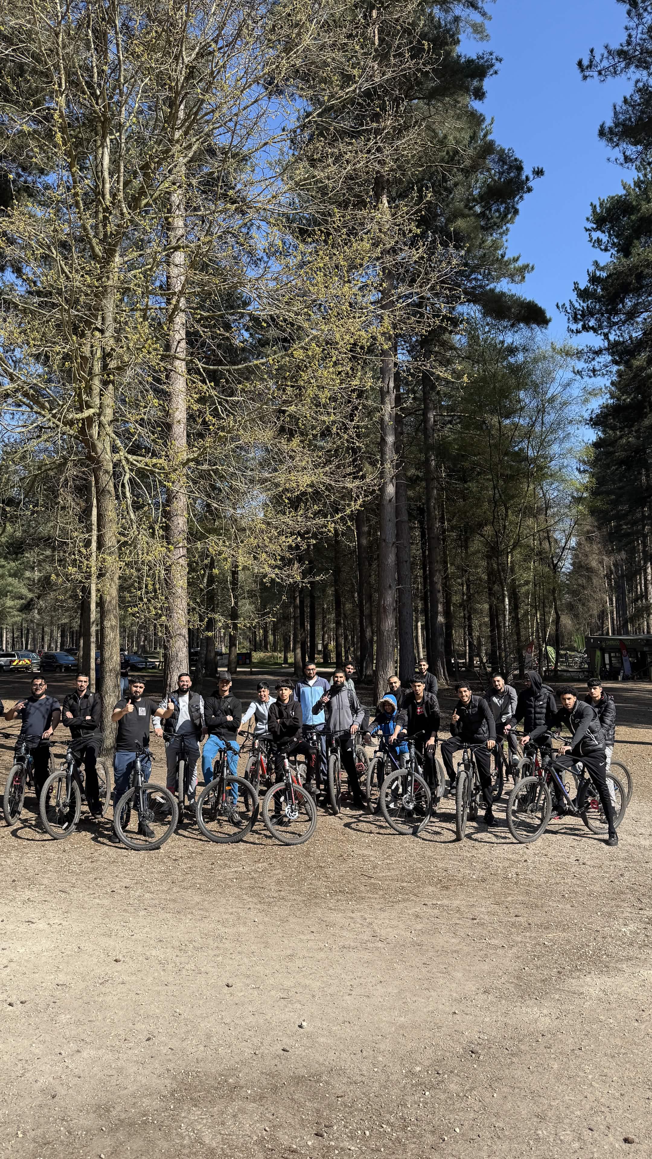 Group with bikes stopped in the forest